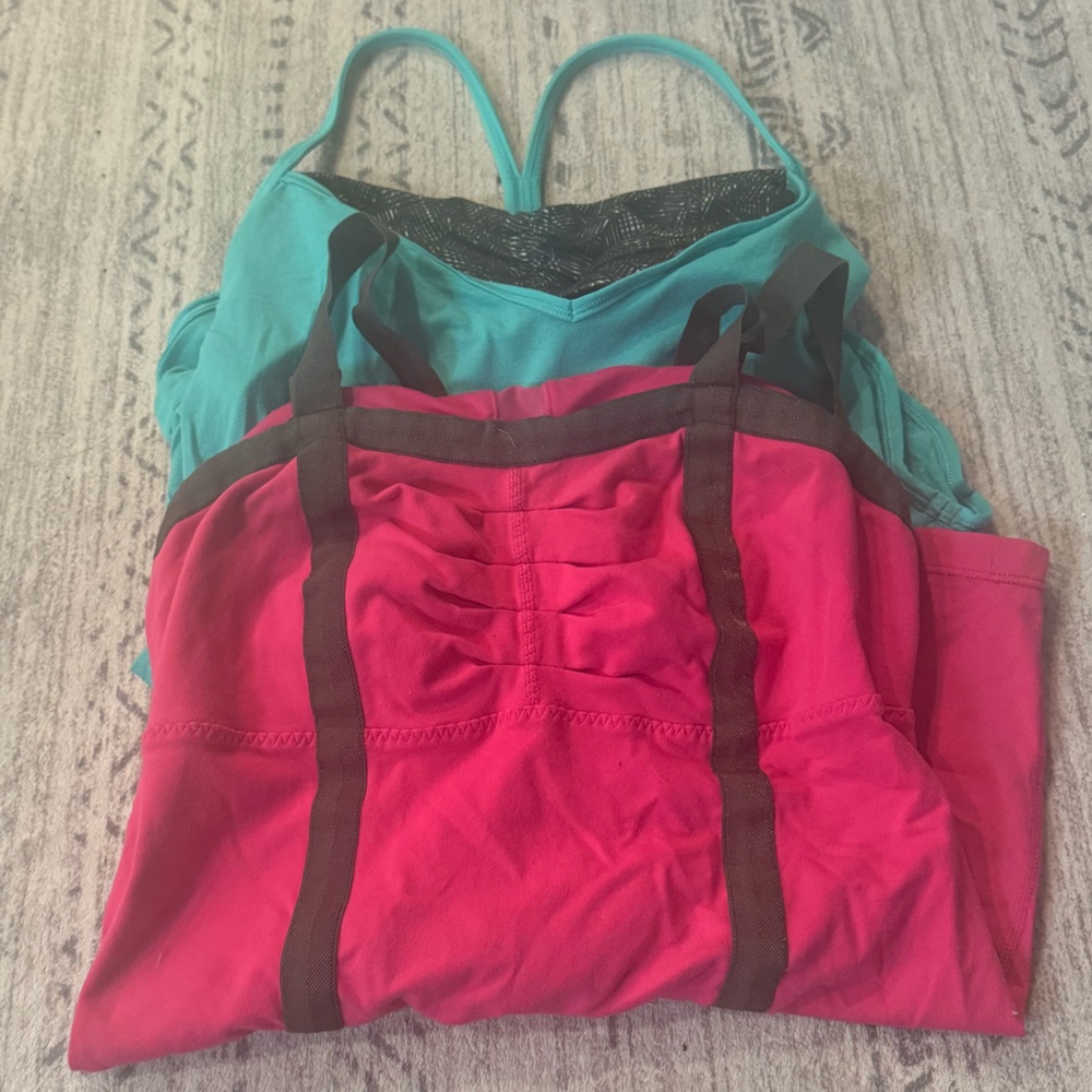 Lululemon bundle of 2 workout tank tops hot pink and teal size 6